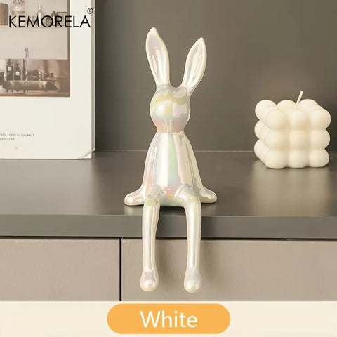Ceramic Long-Eared Sitting Rabbit Statue Luxury Home Decor Ornament Accessory