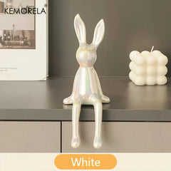 Ceramic Long-Eared Sitting Rabbit Statue Luxury Home Decor Ornament Accessory