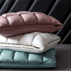 3D Bread Goose Down Pillow – Pinch Pleat Ergonomic Sleep Pillow with Silk Cover