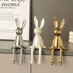 Ceramic Long-Eared Sitting Rabbit Statue Luxury Home Decor Ornament Accessory