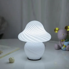 Vintage Mushroom LED Table Lamp with Striped Glass Bedroom Light Fixture