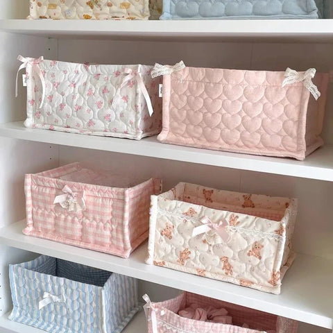 Cute Quilted Lace Storage Basket Desktop Organizer for Home Decoration