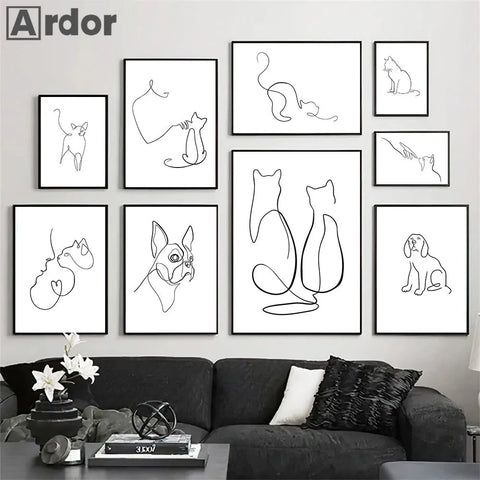 Minimalist Pet Canvas Poster Black White Nordic Wall Art Print