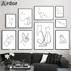 Minimalist Pet Canvas Poster Black White Nordic Wall Art Print