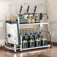 Stainless Steel Kitchen Storage Rack with Spice Jar and Knife Holder