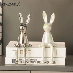Ceramic Long-Eared Sitting Rabbit Statue Luxury Home Decor Ornament Accessory