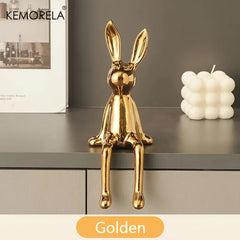 Ceramic Long-Eared Sitting Rabbit Statue Luxury Home Decor Ornament Accessory