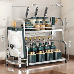 Stainless Steel Kitchen Storage Rack with Spice Jar and Knife Holder