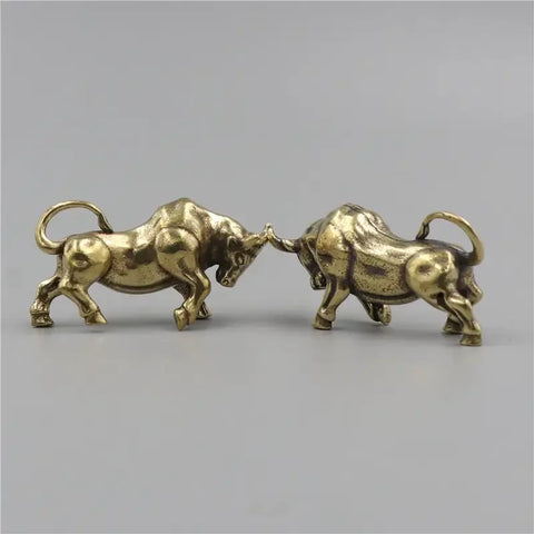 Vintage Brass Bull Keychain Zodiac Animal Copper Pendant Home Accessory