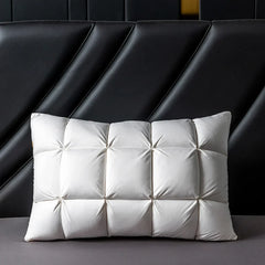 3D Bread Goose Down Pillow – Pinch Pleat Ergonomic Sleep Pillow with Silk Cover