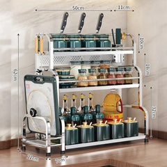 Stainless Steel Kitchen Storage Rack with Spice Jar and Knife Holder