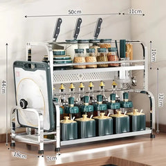Stainless Steel Kitchen Storage Rack with Spice Jar and Knife Holder