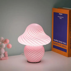 Vintage Mushroom LED Table Lamp with Striped Glass Bedroom Light Fixture
