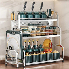 Stainless Steel Kitchen Storage Rack with Spice Jar and Knife Holder