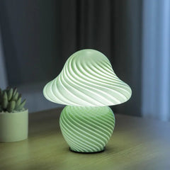Vintage Mushroom LED Table Lamp with Striped Glass Bedroom Light Fixture