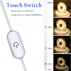 USB COB LED Strip Light Touch Dimmable Flexible TV Backlight Lamp
