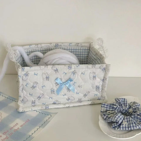 Cute Quilted Lace Storage Basket Desktop Organizer for Home Decoration