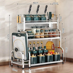 Stainless Steel Kitchen Storage Rack with Spice Jar and Knife Holder
