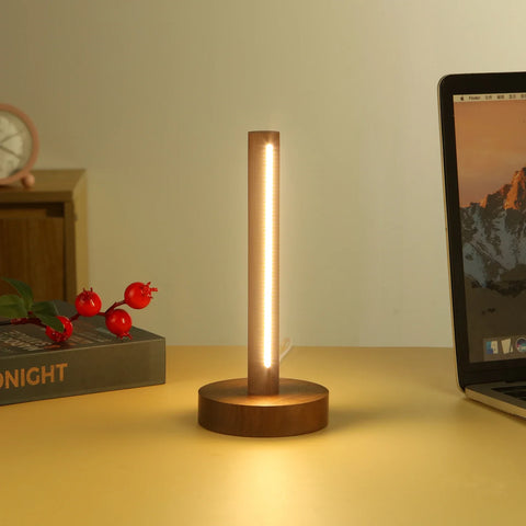 Natural Wood LED Table Lamp USB Powered Minimalist Bedside Night Light