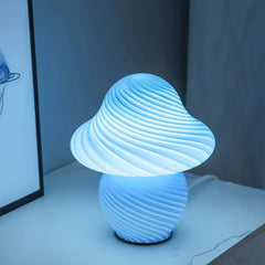 Vintage Mushroom LED Table Lamp with Striped Glass Bedroom Light Fixture