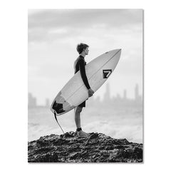 Black White Seaside Surfing Canvas Wall Poster Modern Frameless Art