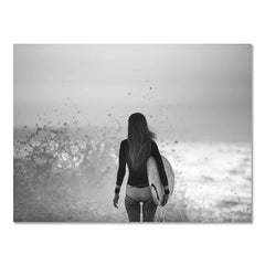 Black White Seaside Surfing Canvas Wall Poster Modern Frameless Art