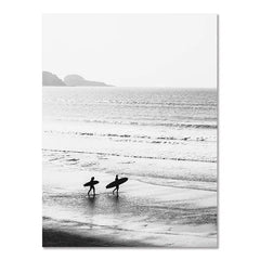 Black White Seaside Surfing Canvas Wall Poster Modern Frameless Art