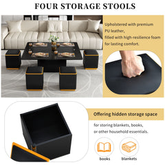 Lift Top Coffee Table With 4 Storage Stools
