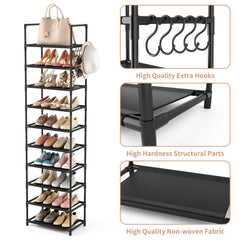 Simple Storage Cabinet Single Row Shoe Rack Black Entrance With Hook