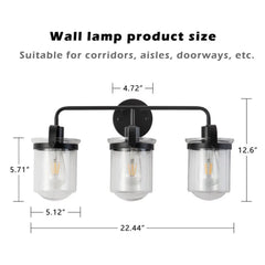 Indoor Wall Lights in Modern Black Finish with Glass Shade and E26 Base