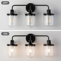 Indoor Wall Lights in Modern Black Finish with Glass Shade and E26 Base